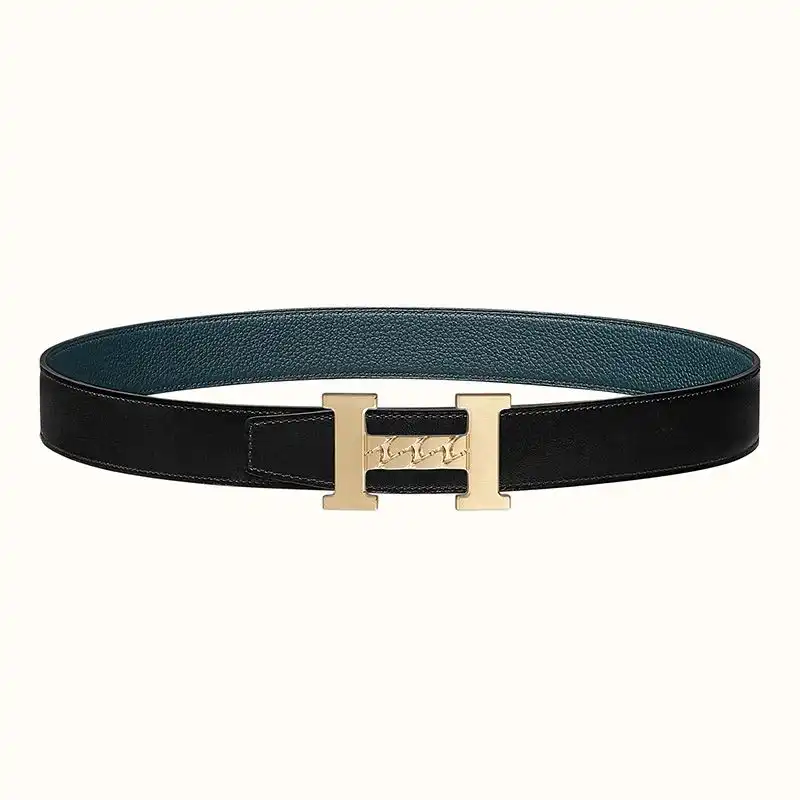 Cheap Hermes H Gourmette 38 Reversible Belt Leather In Black Blue