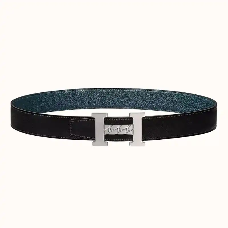 Cheap Hermes H Gourmette 38 Reversible Belt Leather In Black Blue