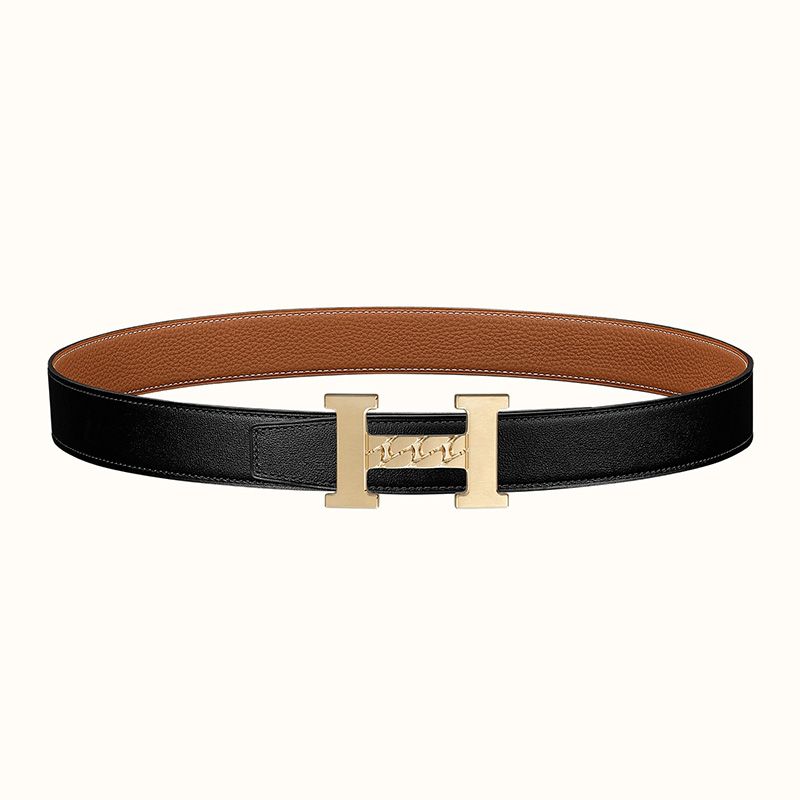 Hermes H Gourmette 38 Reversible Belt Leather In Black Brown