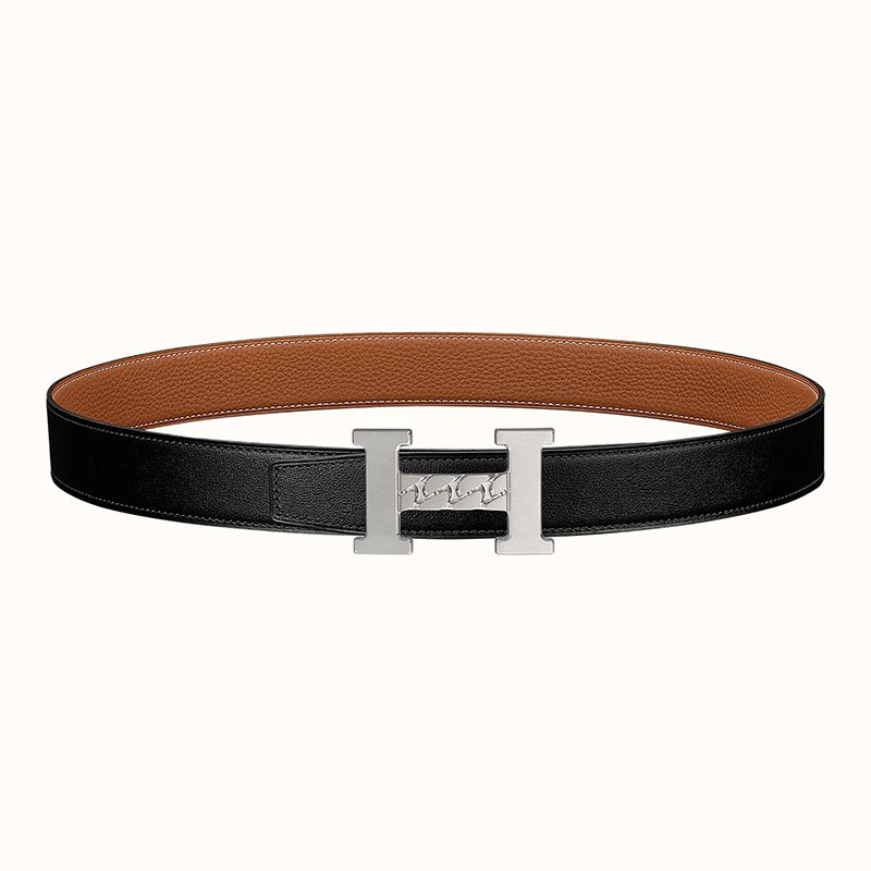 Hermes H Gourmette 38 Reversible Belt Leather In Black Brown