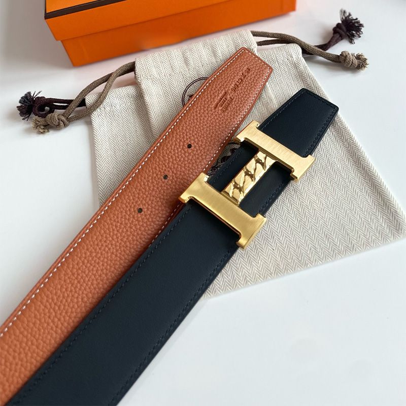 Hermes H Gourmette 38 Reversible Belt Leather In Black Brown