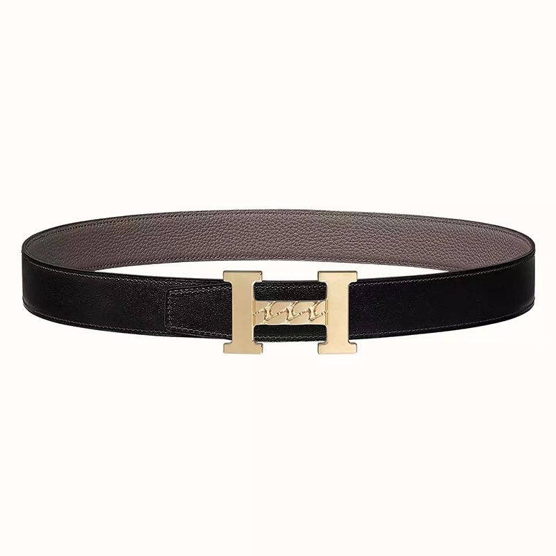 Hermes H Gourmette 38 Reversible Belt Leather In Black Grey