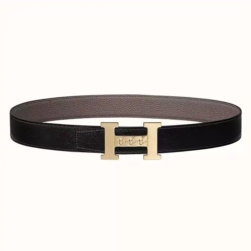 Hermes H Gourmette 38 Reversible Belt Leather In Black Grey