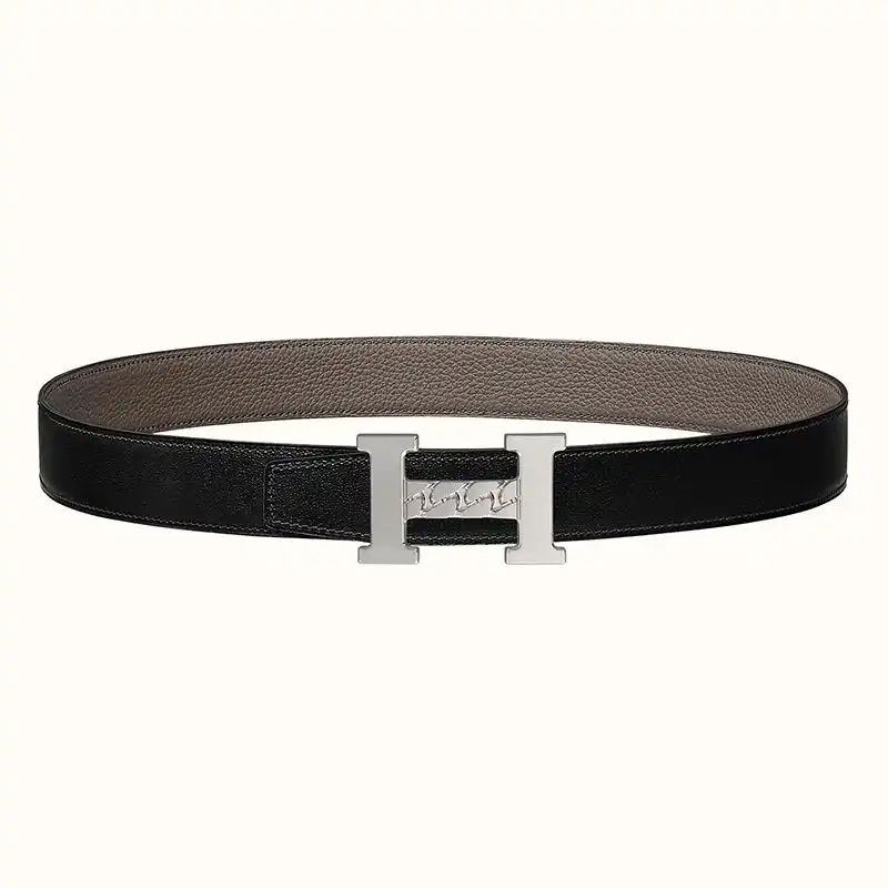 Cheap Hermes H Gourmette 38 Reversible Belt Leather In Black Grey