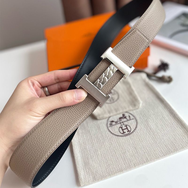 Hermes H Gourmette 38 Reversible Belt Leather In Black Grey