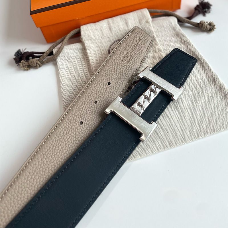 Hermes H Gourmette 38 Reversible Belt Leather In Black Grey