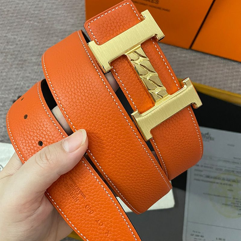 Hermes H Gourmette 38 Reversible Belt Leather In Orange Black