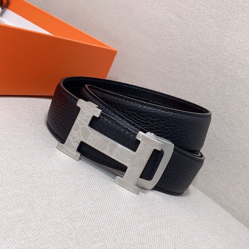 Hermes H Logo 35 Reversible Belt Clemence Calfskin In Black