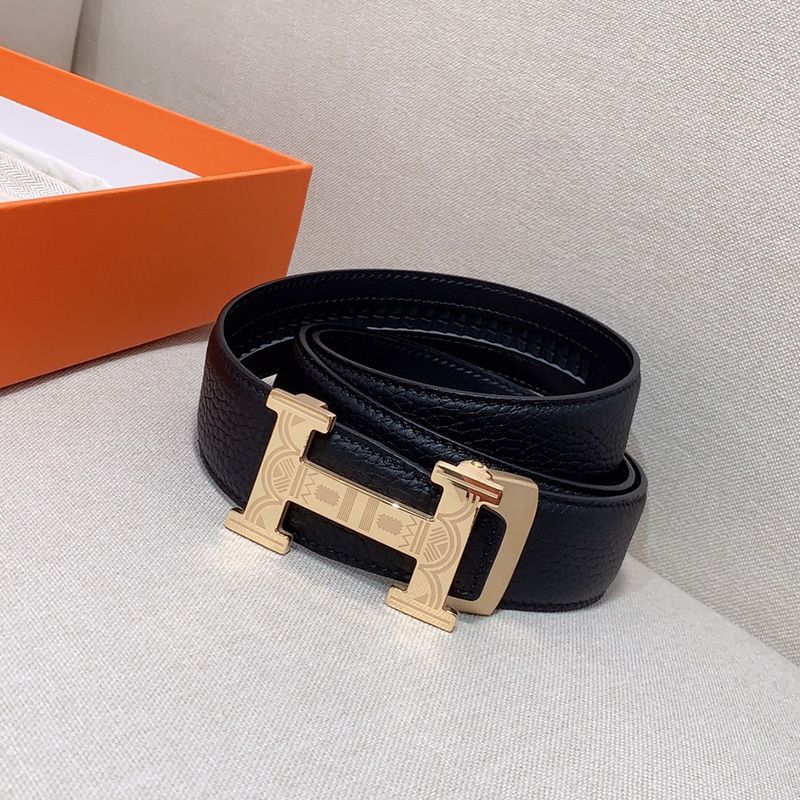 Hermes H Logo 35 Reversible Belt Clemence Calfskin In Black