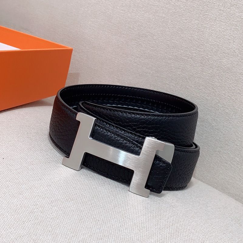 Hermes H Logo 35 Reversible Belt Clemence Calfskin In Black