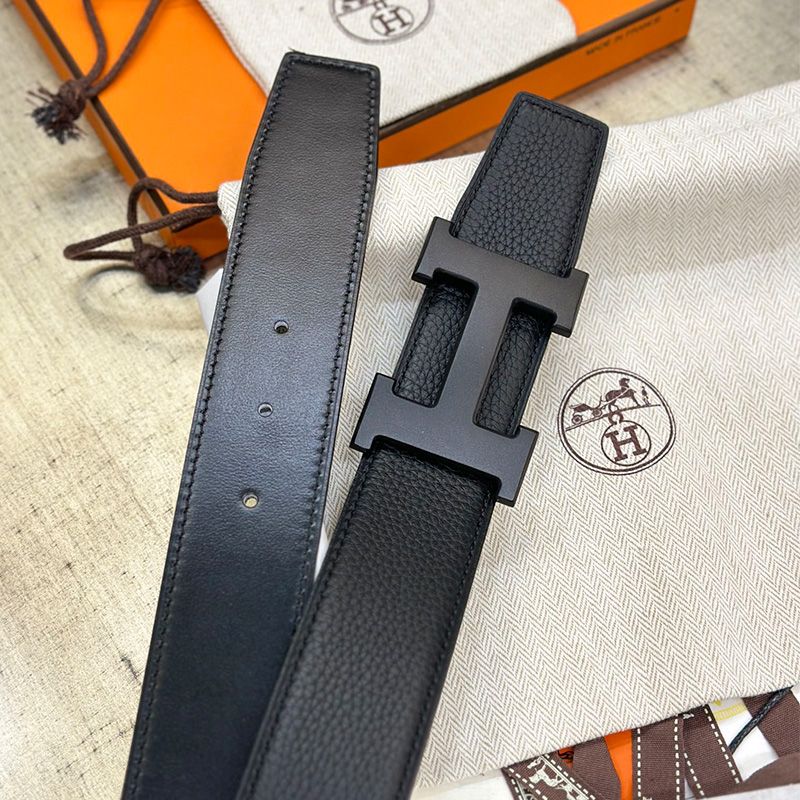 Hermes H Logo 38 Reversible Belt Calfskin In Black