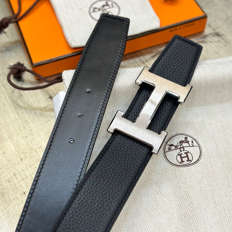 Hermes H Logo 38 Reversible Belt Calfskin In Black