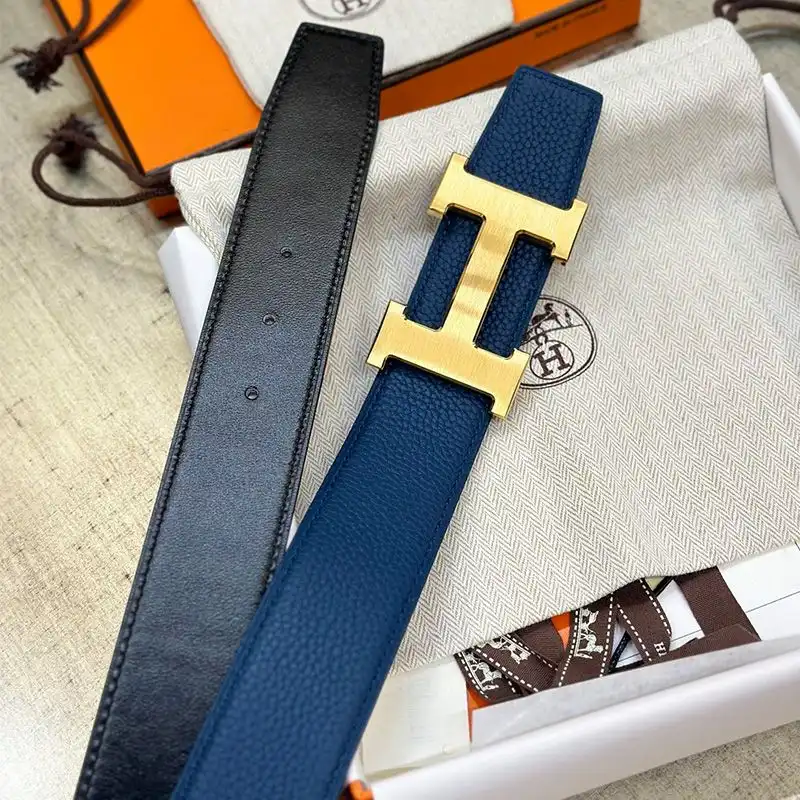 Cheap Hermes H Logo 38 Reversible Belt Calfskin In Blue Black