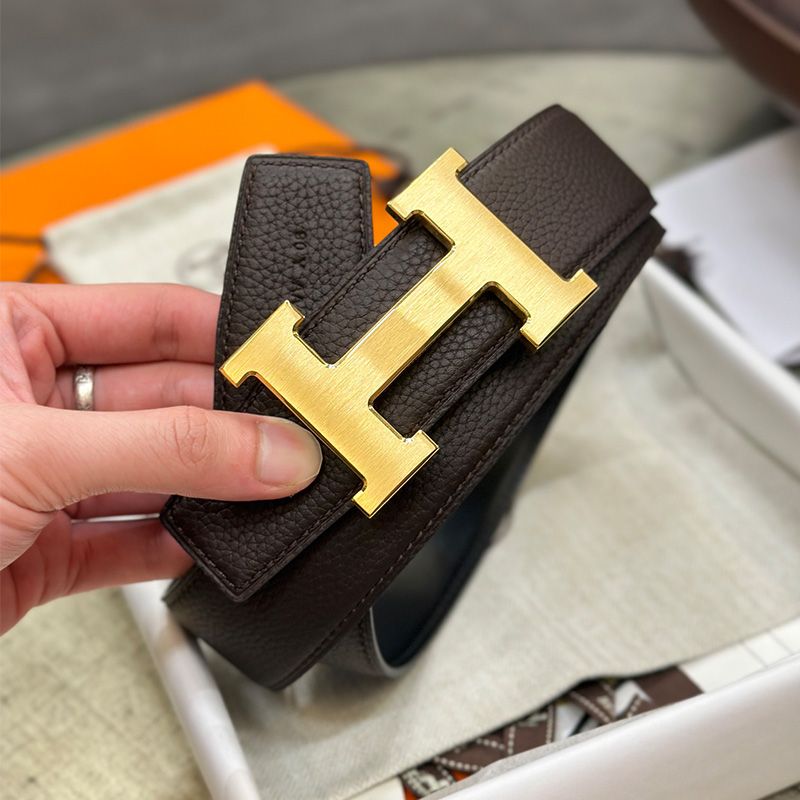 Hermes H Logo 38 Reversible Belt Calfskin In Coffee Black