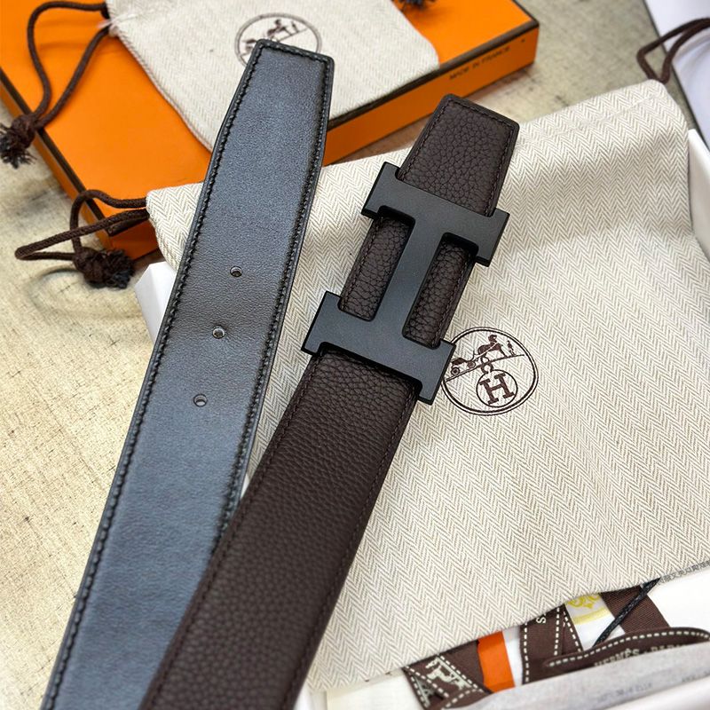 Hermes H Logo 38 Reversible Belt Calfskin In Coffee Black