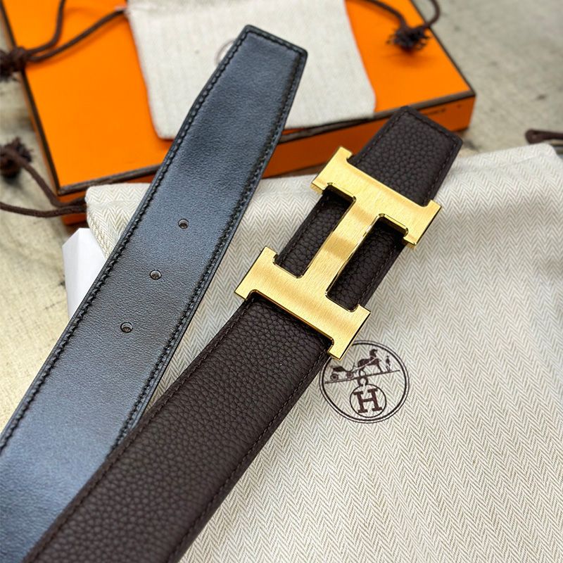 Hermes H Logo 38 Reversible Belt Calfskin In Coffee Black