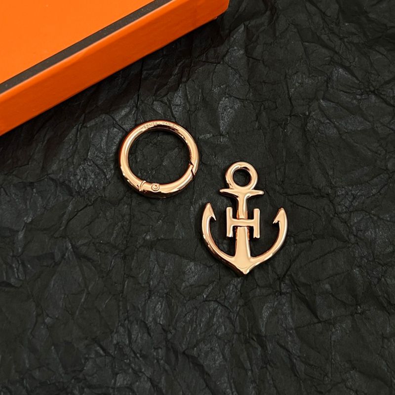 Hermes H Logo Anchor Keyring Metal In Gold