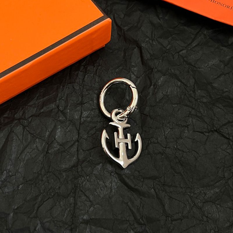 Hermes H Logo Anchor Keyring Metal In Silver