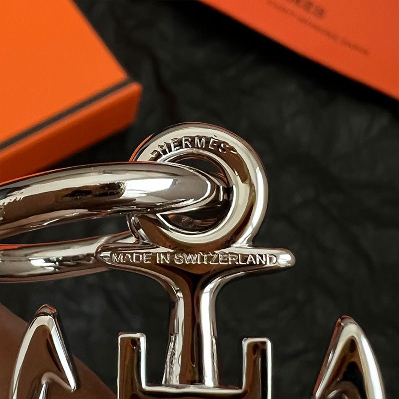 Hermes H Logo Anchor Keyring Metal In Silver