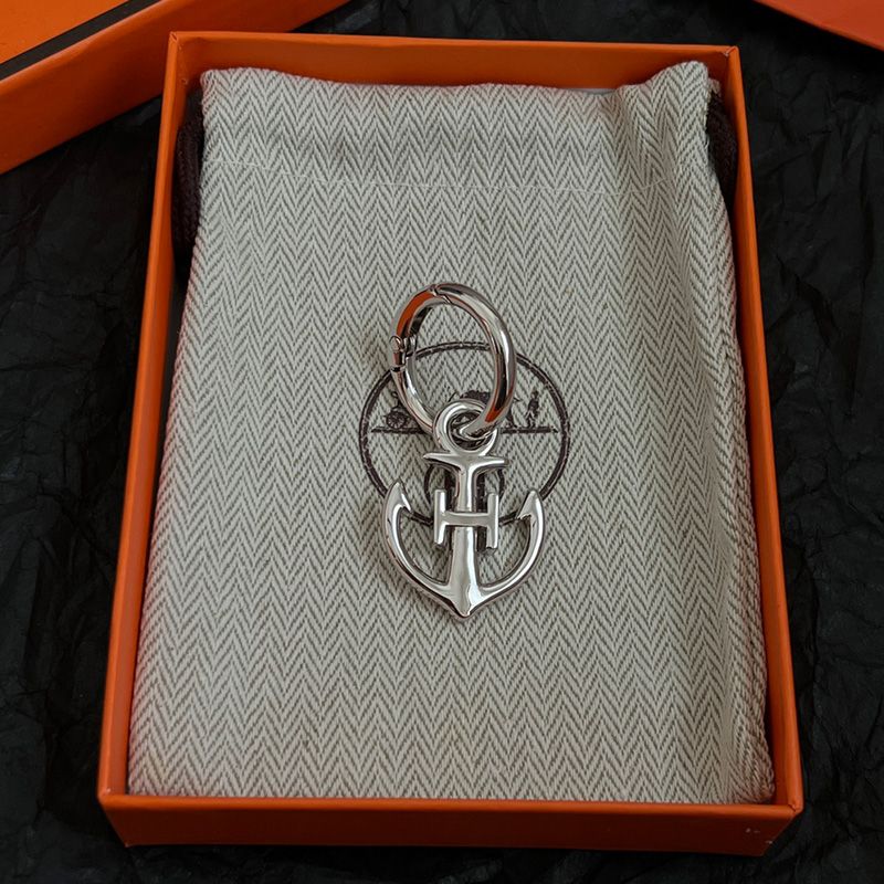 Hermes H Logo Anchor Keyring Metal In Silver