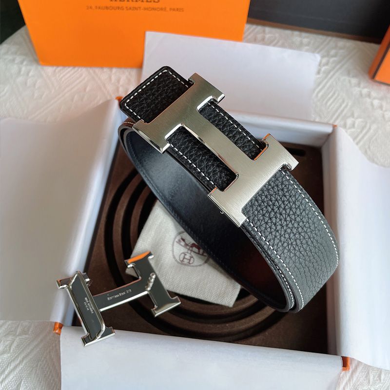 Hermes H Logo Buckle 38 Reversible Belt Leather In Black