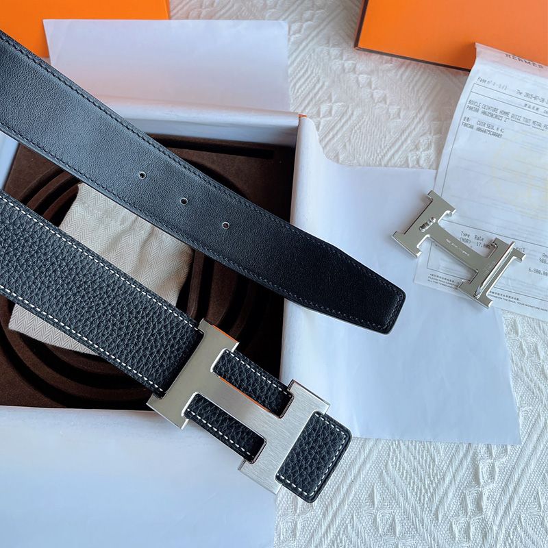 Hermes H Logo Buckle 38 Reversible Belt Leather In Black