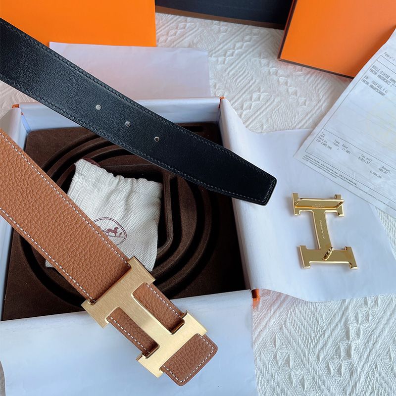 Hermes H Logo Buckle 38 Reversible Belt Leather In Brown Black