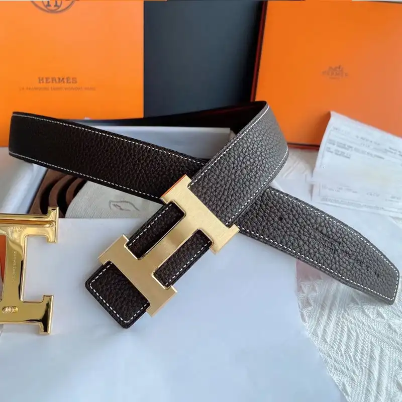 Hermes H Logo Buckle 38 Reversible Belt Leather In Coffee Black