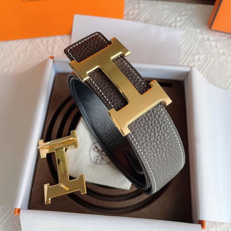 Hermes H Logo Buckle 38 Reversible Belt Leather In Coffee Black