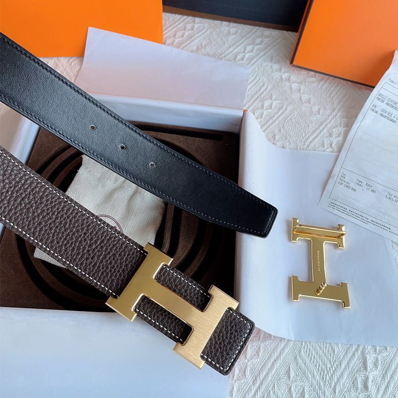 Hermes H Logo Buckle 38 Reversible Belt Leather In Coffee Black