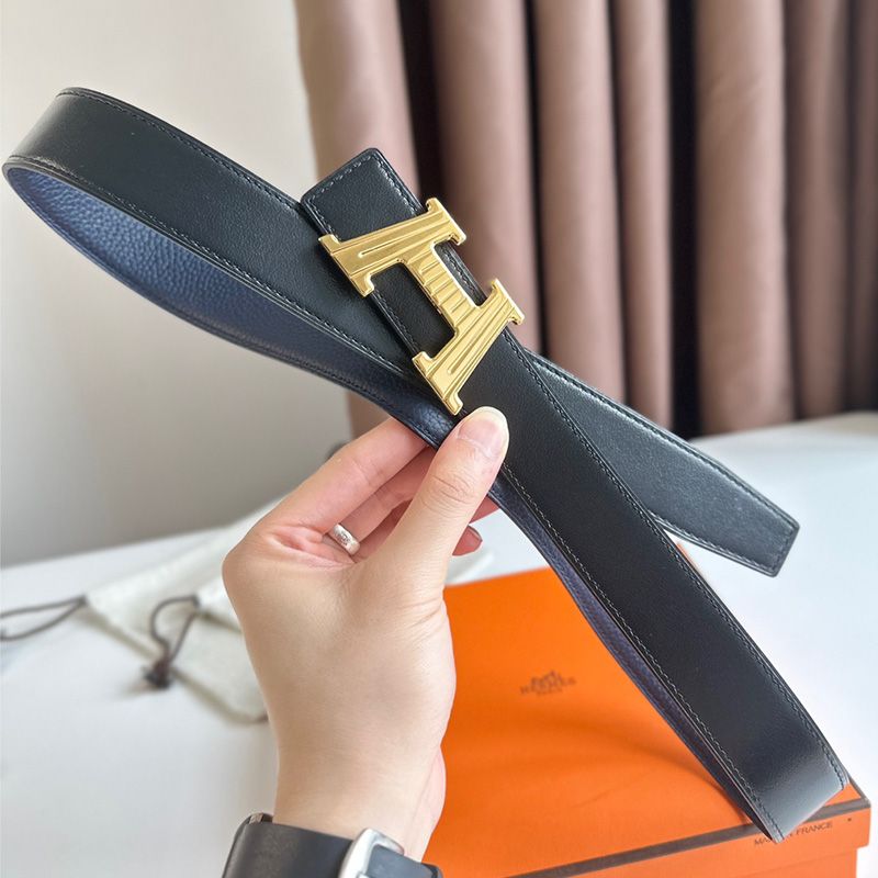 Hermes H Take Off 32 Reversible Belt Togo Leather In Black Blue