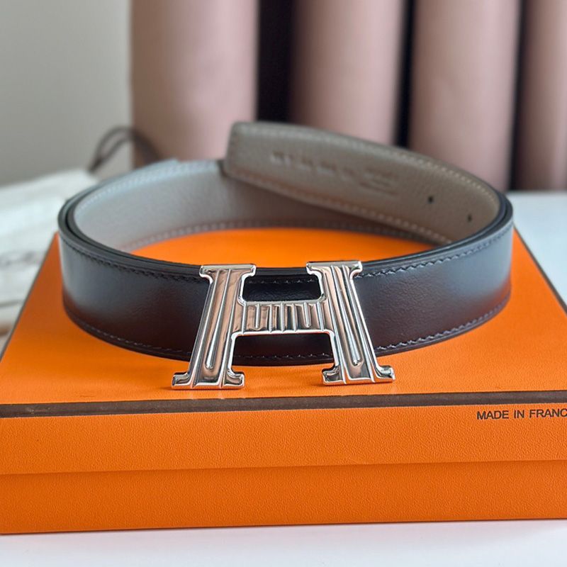 Hermes H Take Off 32 Reversible Belt Togo Leather In Black Grey