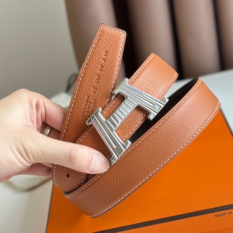 Hermes H Take Off 32 Reversible Belt Togo Leather In Black Orange