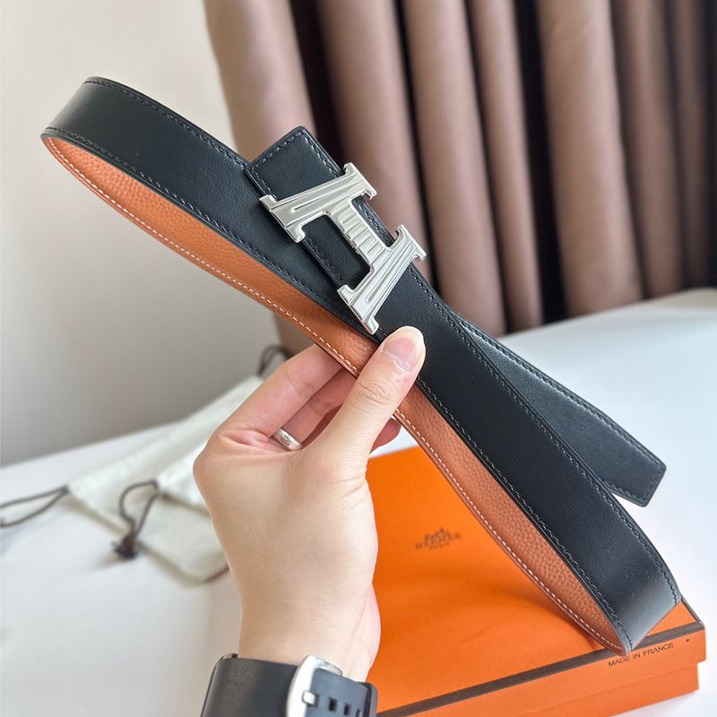 Hermes H Take Off 32 Reversible Belt Togo Leather In Black Orange