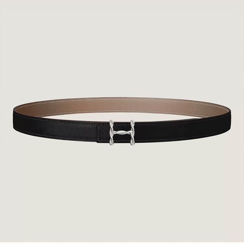 Hermes H Torsade 24 Reversible Belt Leather In Black Grey