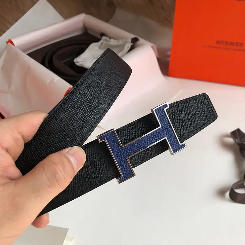 Cheap Hermes H Enamel Buckle 32MM Reversible Belt Epsom Leather In Blue