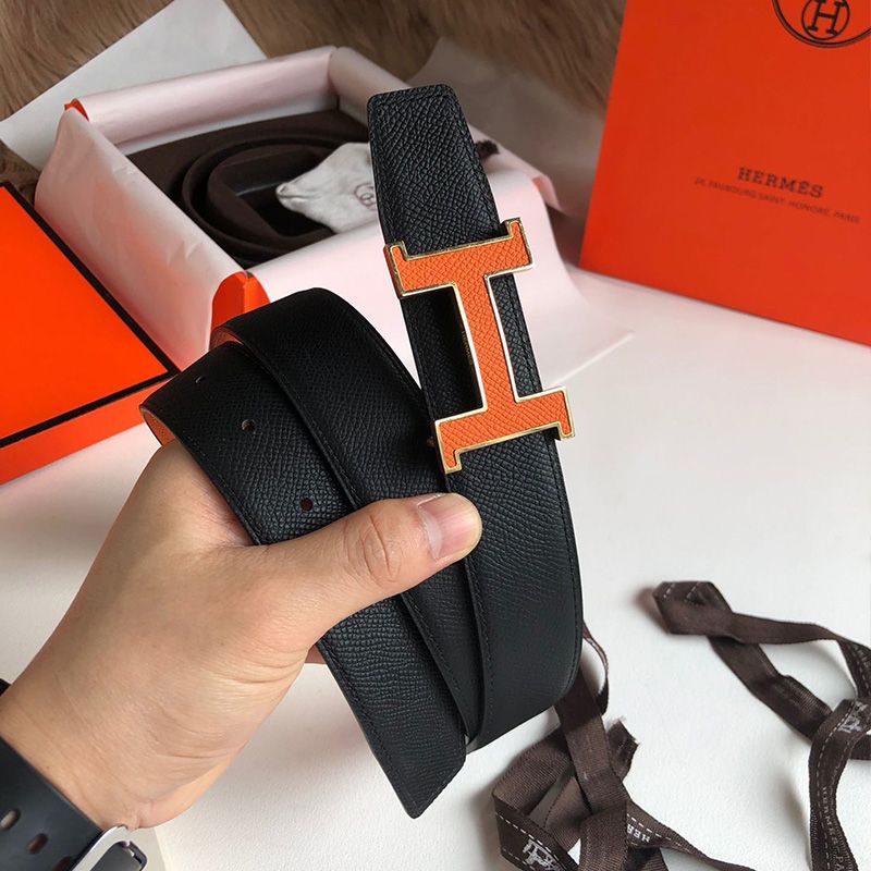 Hermes H Enamel Buckle 32MM Reversible Belt Epsom Leather In Orange