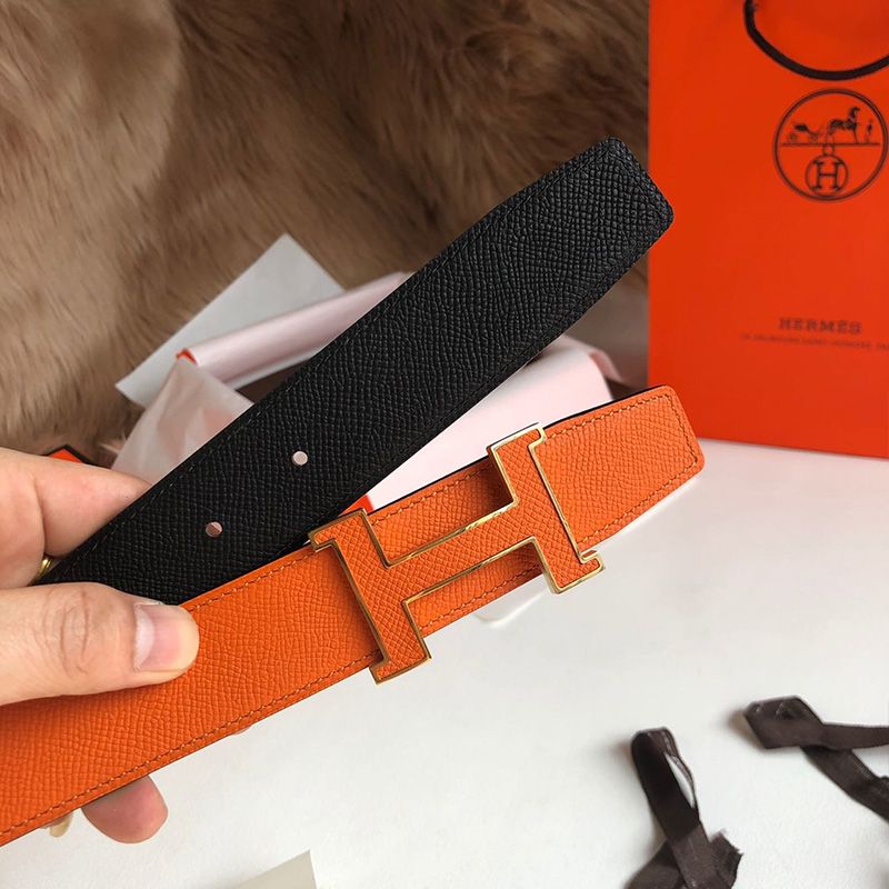 Hermes H Enamel Buckle 32MM Reversible Belt Epsom Leather In Orange