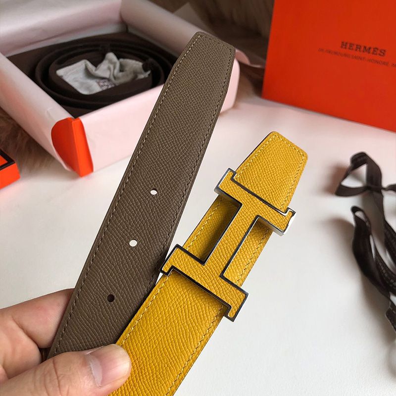 Hermes H Enamel Buckle 32MM Reversible Belt Epsom Leather In Yellow