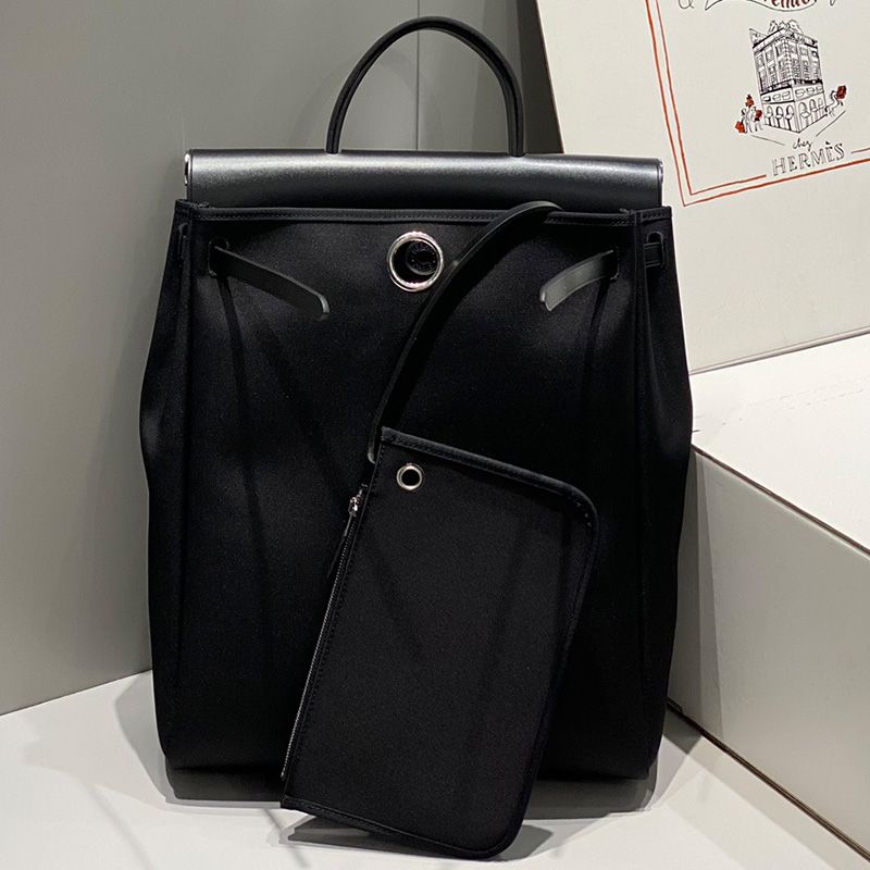 Hermes Herbag A Dos Zip Backpack Canvas Palladium Hardware In Black