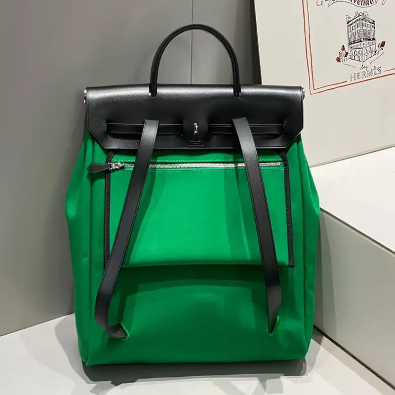 Affordable Hermes Herbag A Dos Zip Backpack Canvas Palladium Hardware In Green