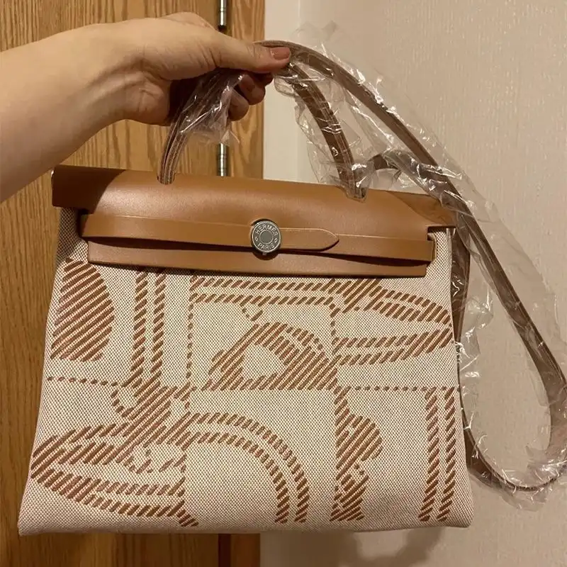 Affordable Hermes Herbag Bag Bride De Gala Canvas Palladium Hardware In Brown