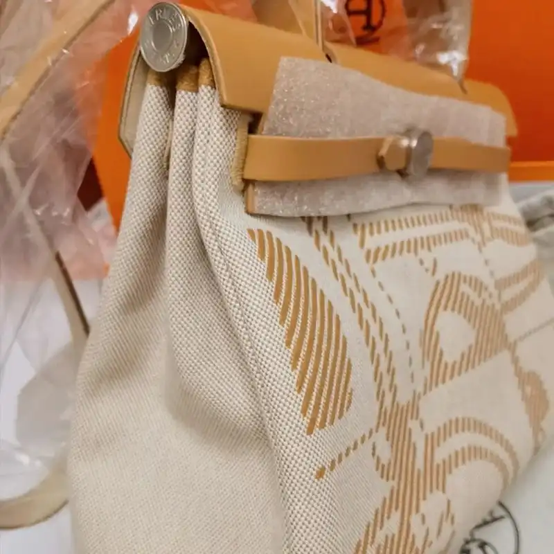 Affordable Hermes Herbag Bag Bride De Gala Canvas Palladium Hardware In Brown