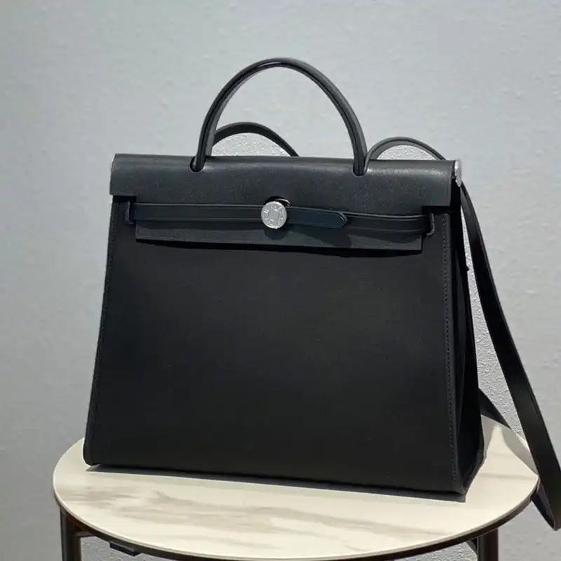 Hermes Herbag Bag Canvas Palladium Hardware In Black