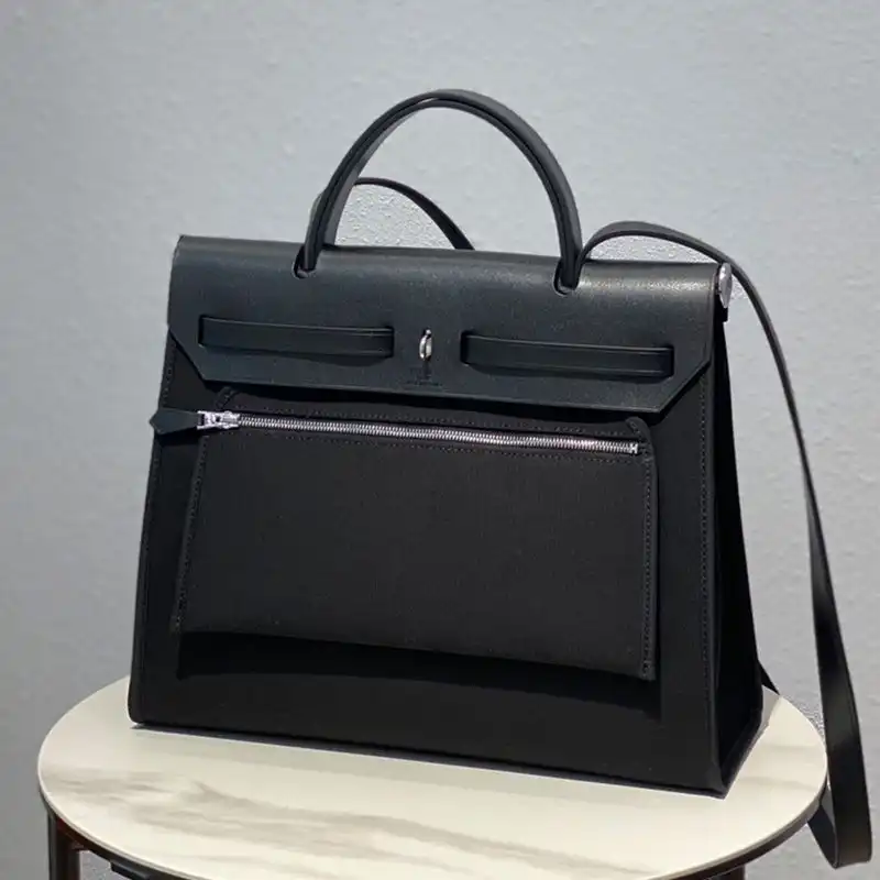 Affordable Hermes Herbag Bag Canvas Palladium Hardware In Black