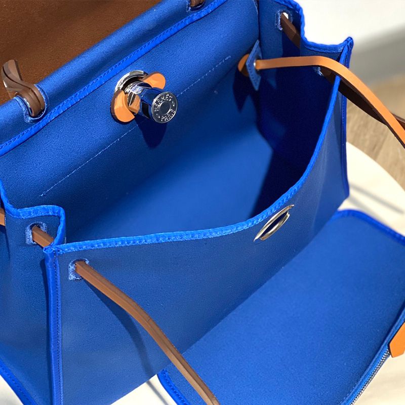 Hermes Herbag Bag Canvas Palladium Hardware In Blue Brown