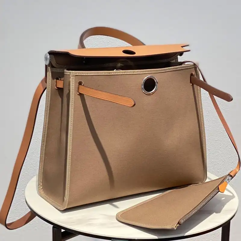 Affordable Hermes Herbag Bag Canvas Palladium Hardware In Khaki Brown