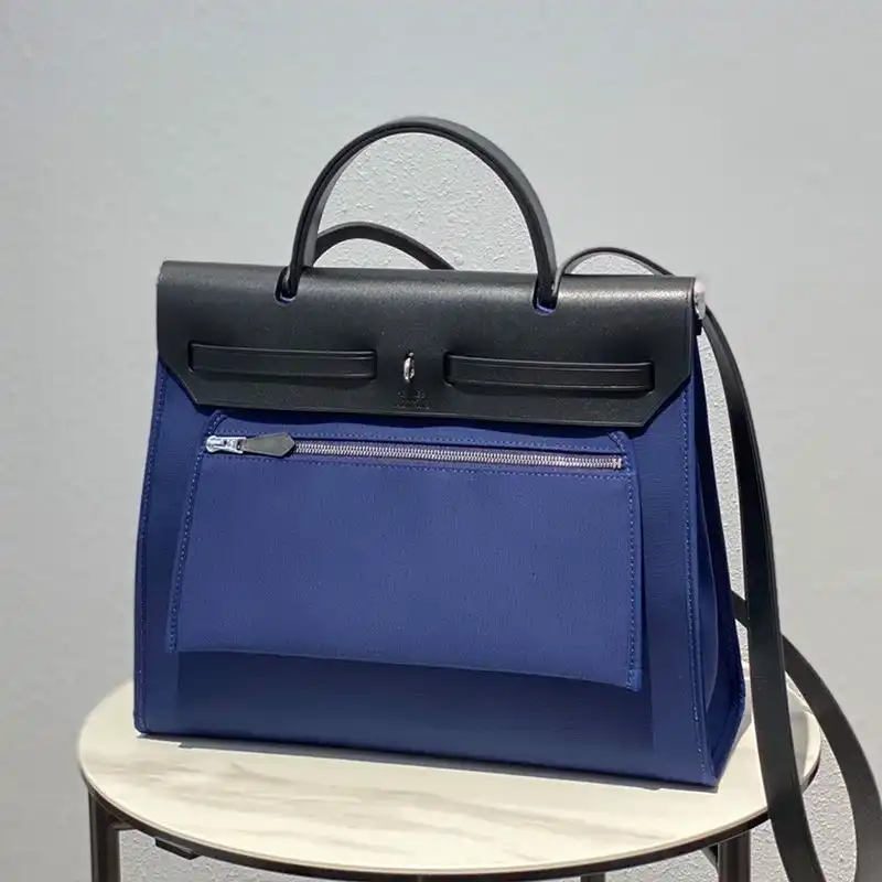 Affordable Hermes Herbag Bag Canvas Palladium Hardware In Navy Blue Black