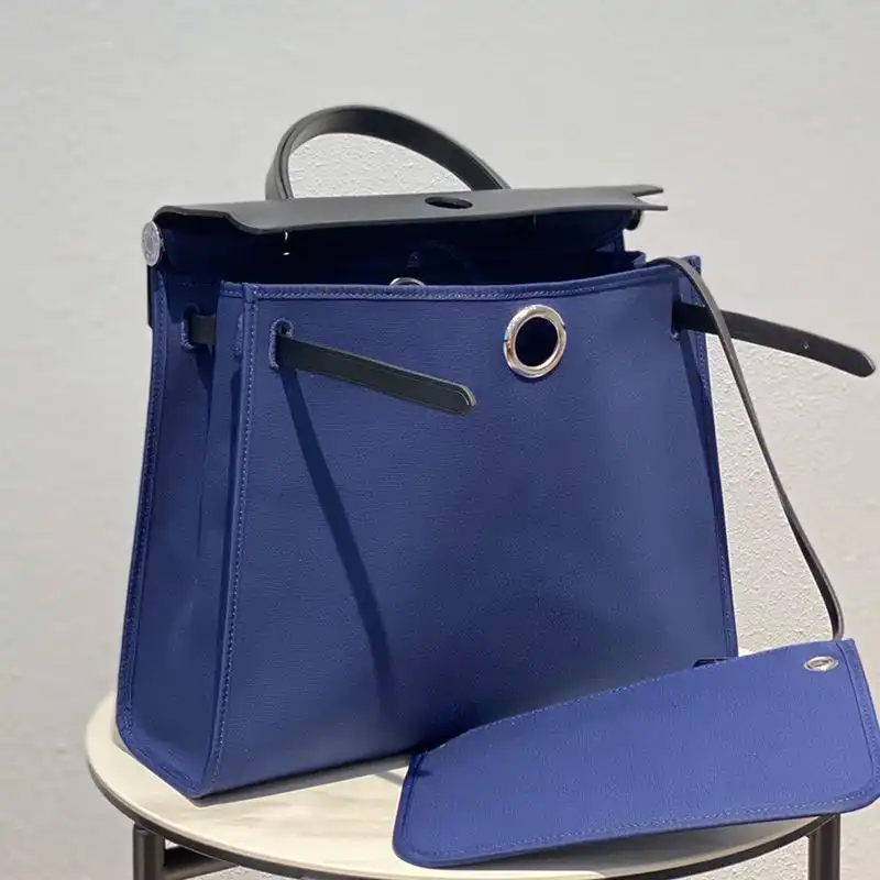 Affordable Hermes Herbag Bag Canvas Palladium Hardware In Navy Blue Black