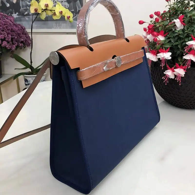 Cheap Hermes Herbag Bag Canvas Palladium Hardware In Navy Blue Brown